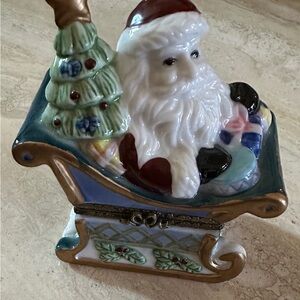 Porcelain Hinged Keepsake Decorative Box Christmas Santa Claus Sled Studio Nova